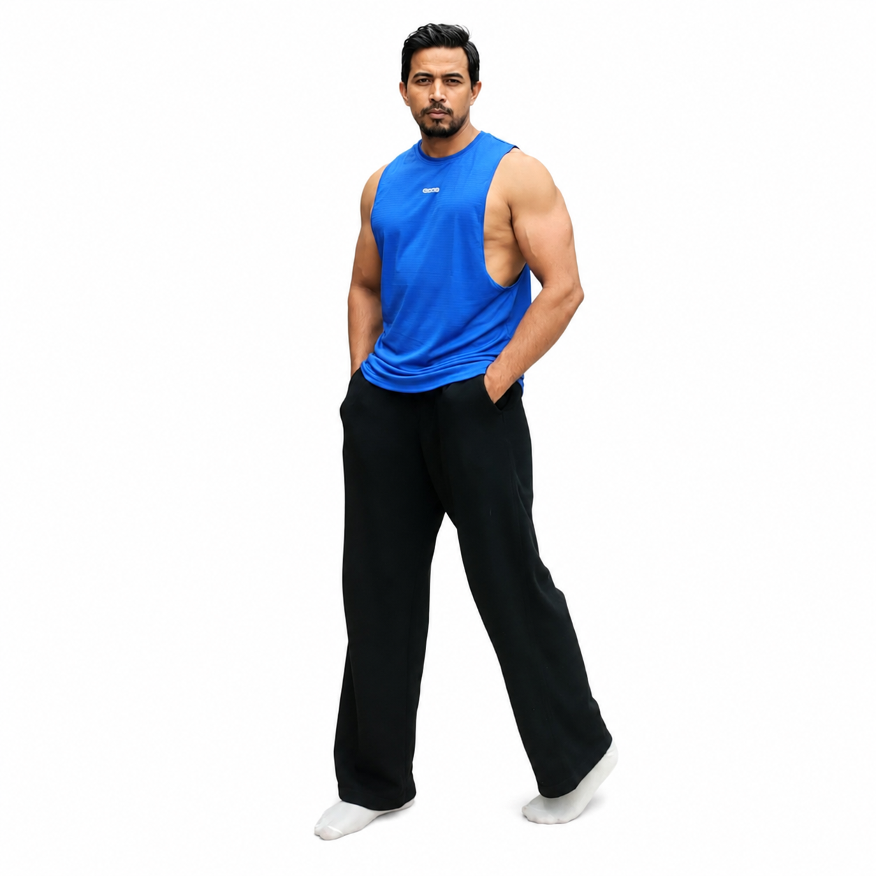 Back Elastic Gym Tank Top Blue Colour