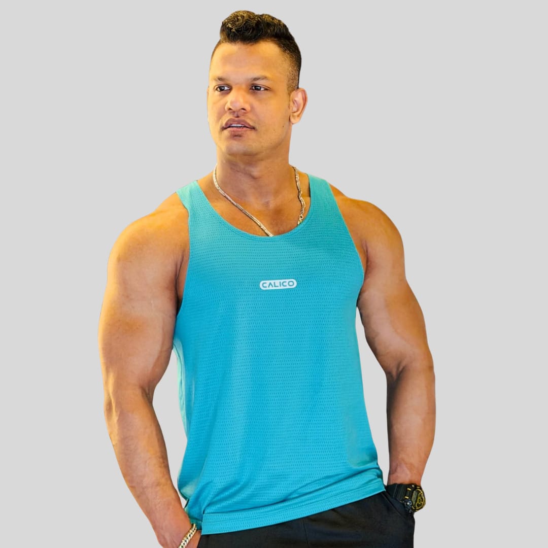 Back Elastic Gym Tank Top Oslo Ball Blue Colour