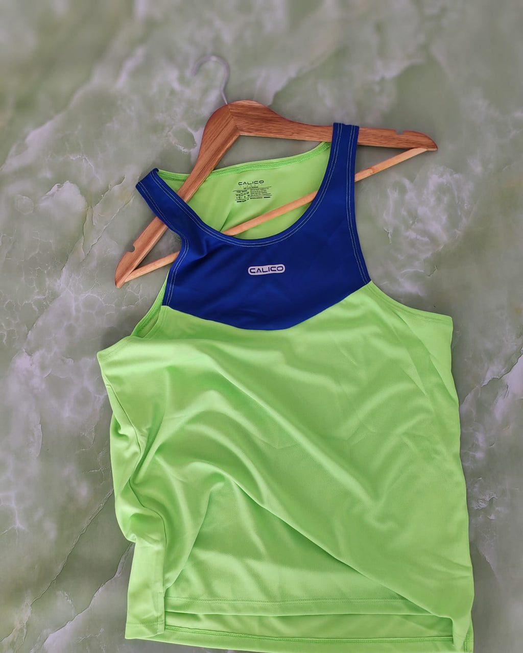 Back Elastic Gym Tank Top Oslo Green X Blue Colour