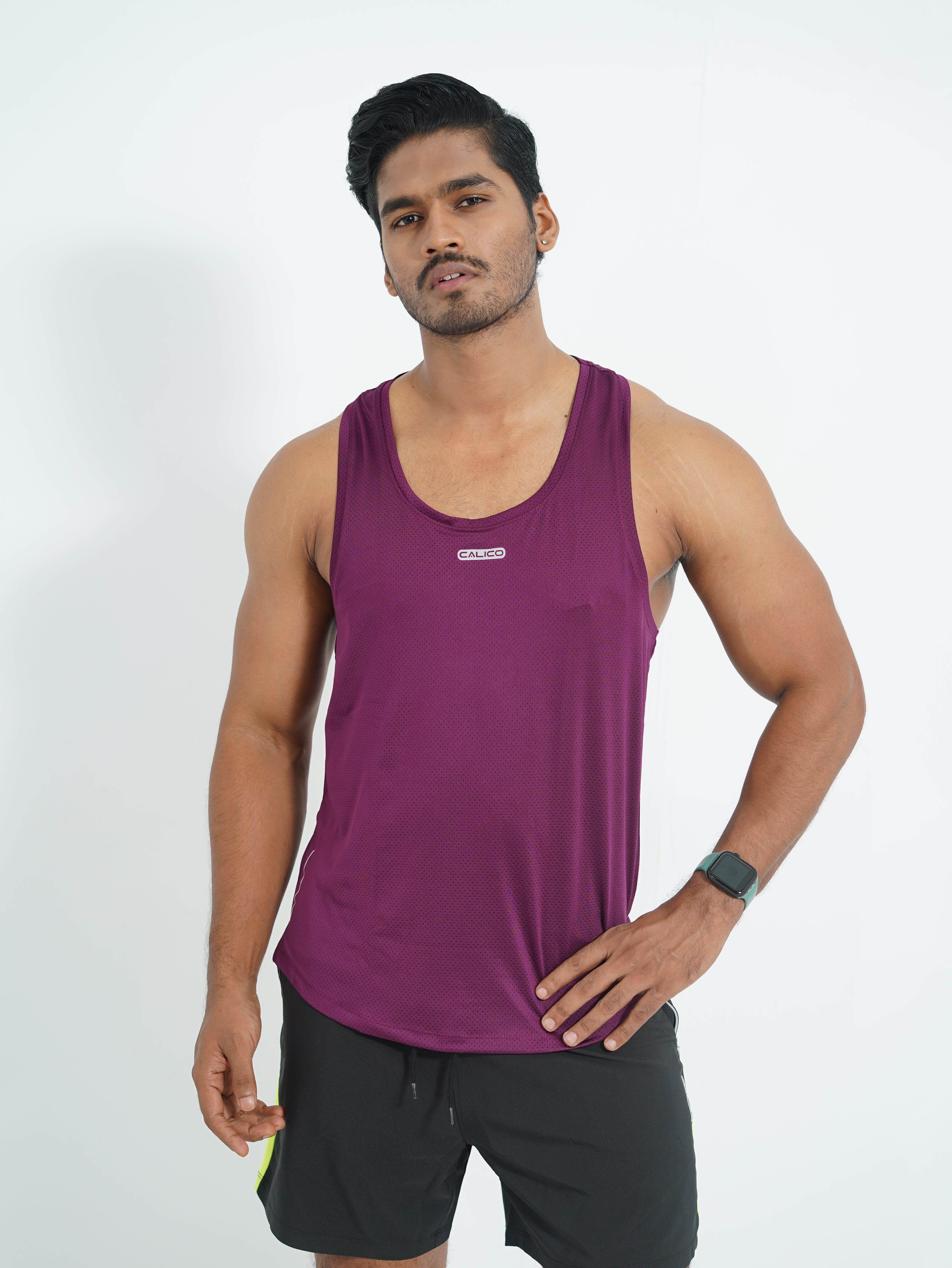 Back Elastic Gym Tank Top Purple Colour