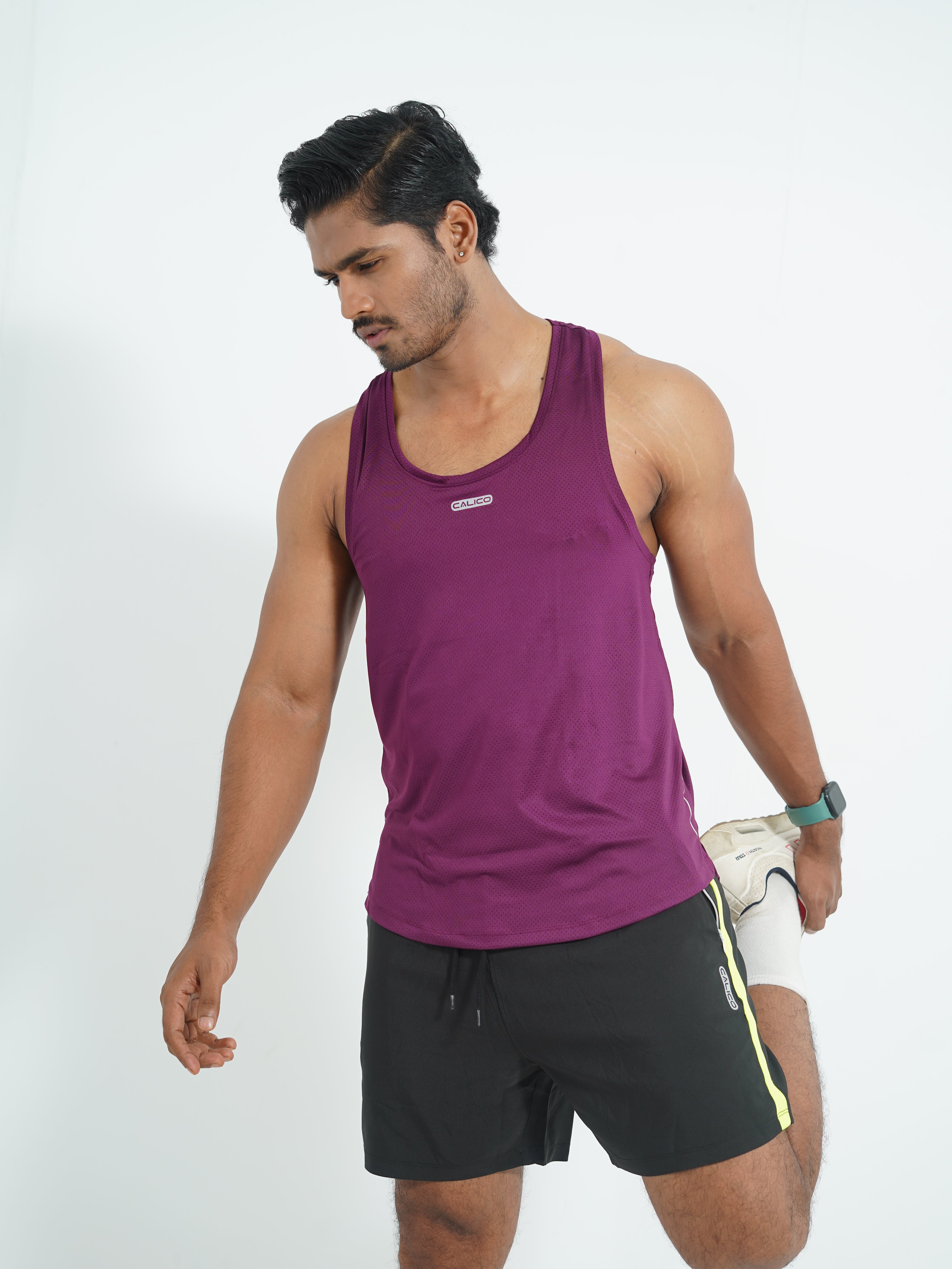 Back Elastic Gym Tank Top Purple Colour