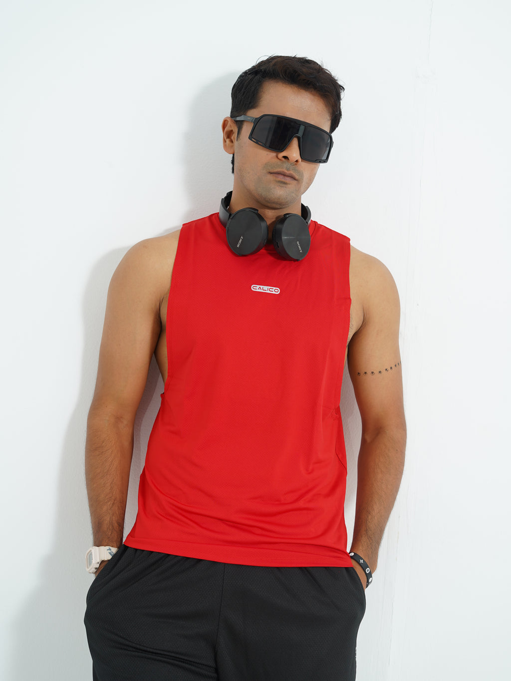 Back Elastic Gym Tank Top Red Colour