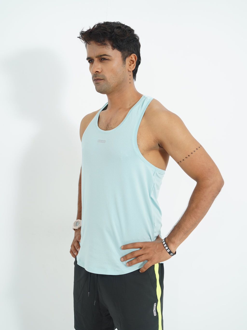 Back Elastic Gym Tank Top Sky Colour