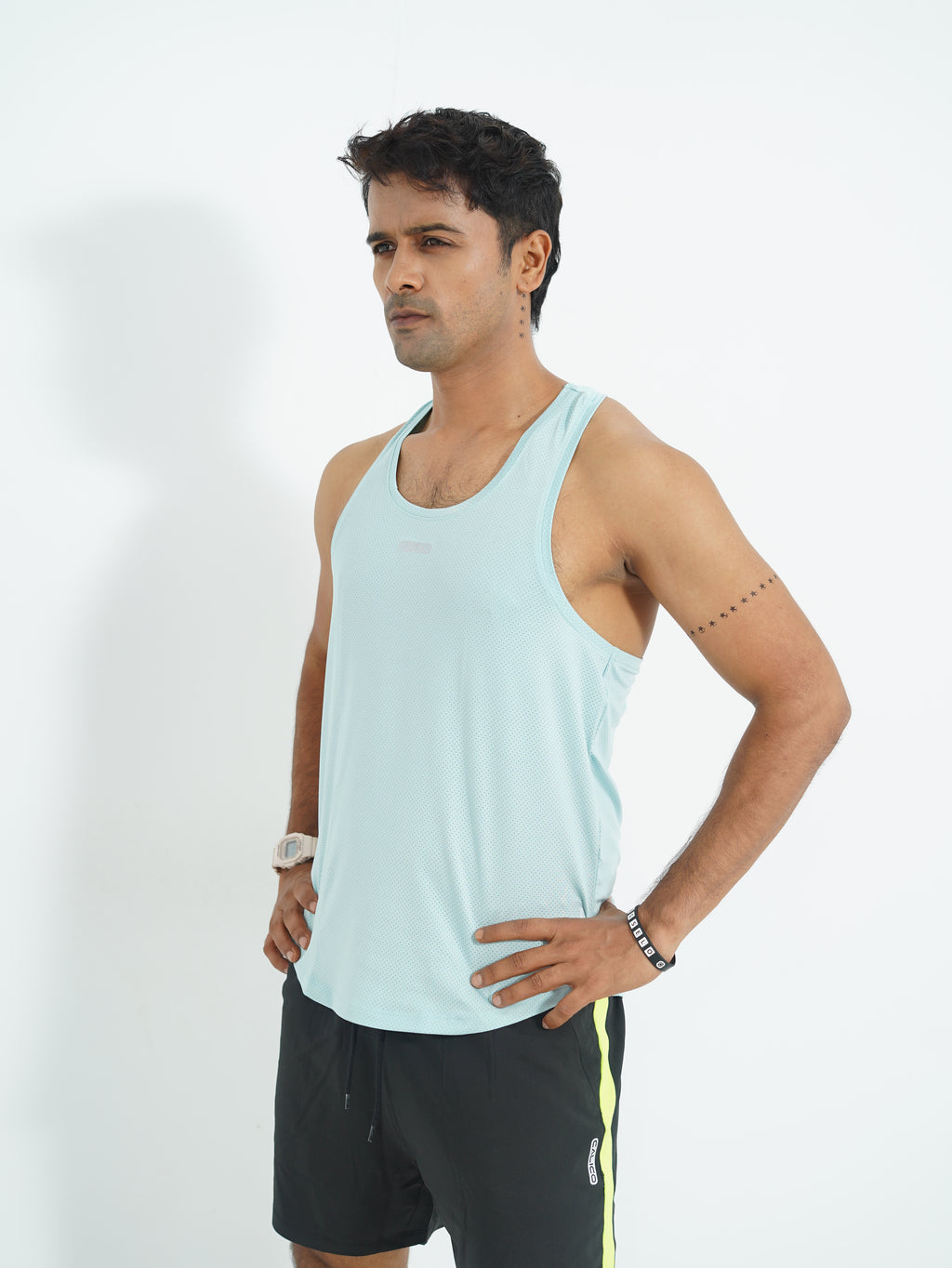 Back Elastic Gym Tank Top Sky Colour