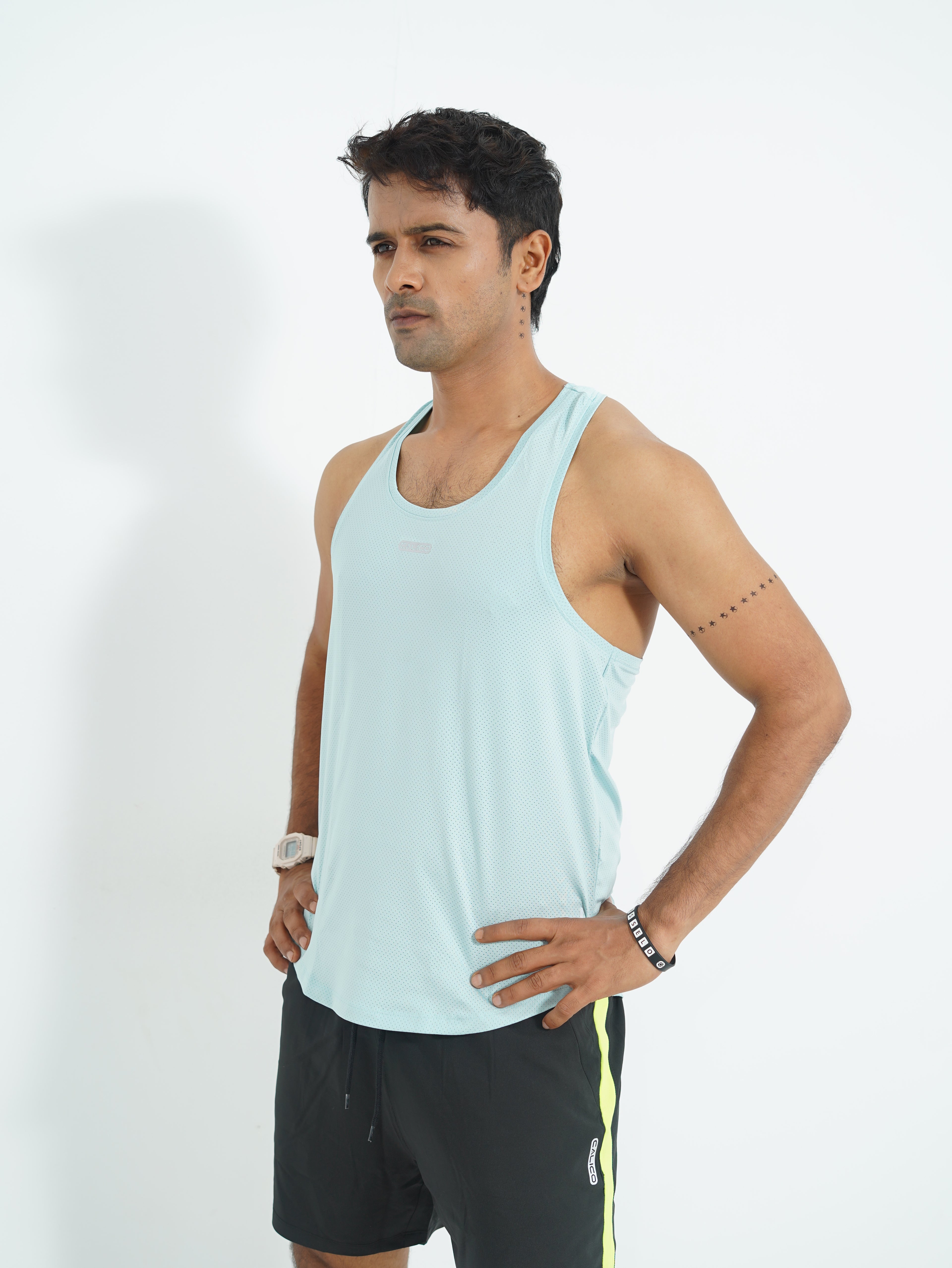 Back Elastic Gym Tank Top Sky Colour
