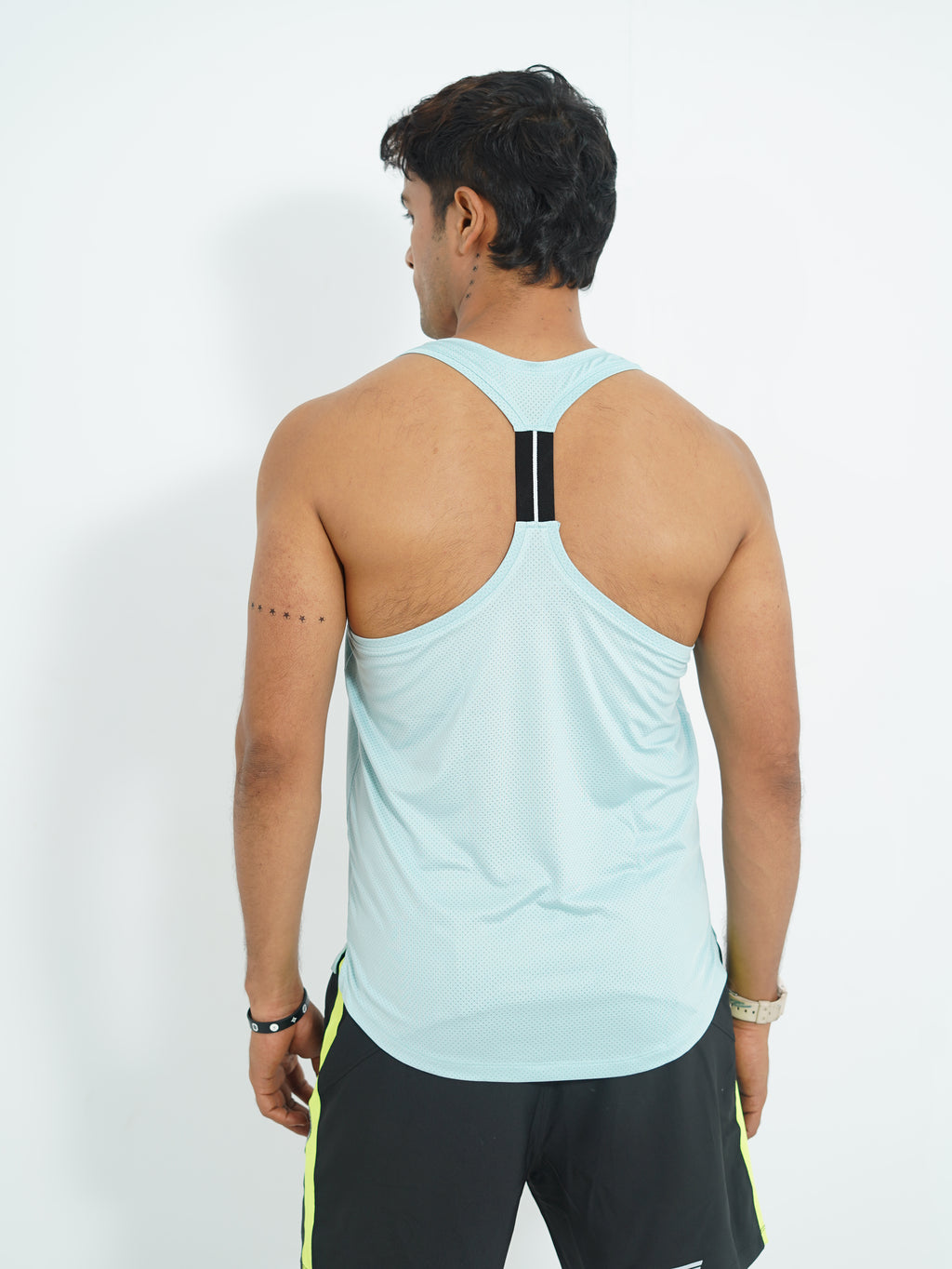 Back Elastic Gym Tank Top Sky Colour