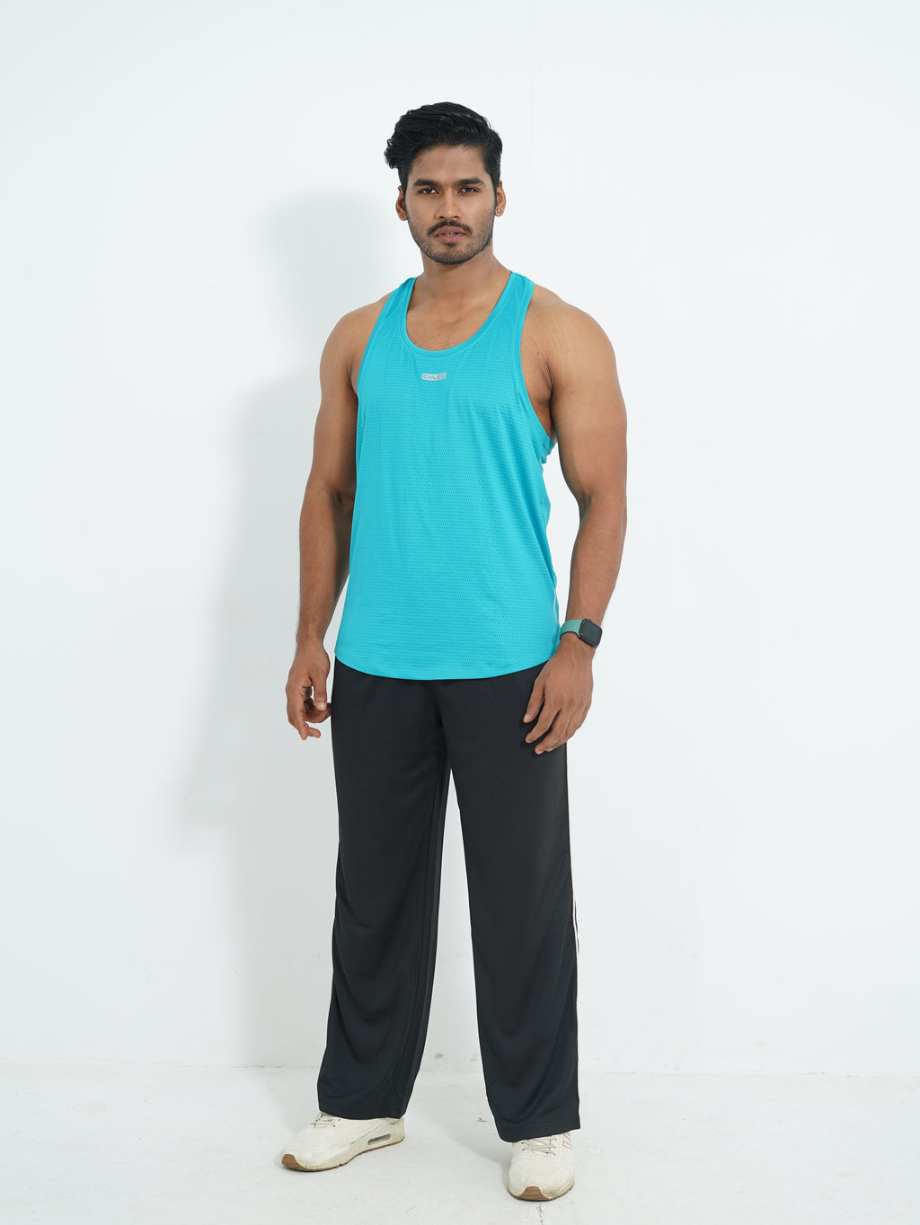 Back Elastic Gym Tank Top Aqua Colour