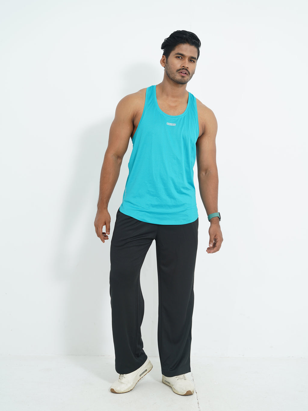 Back Elastic Gym Tank Top Aqua Colour