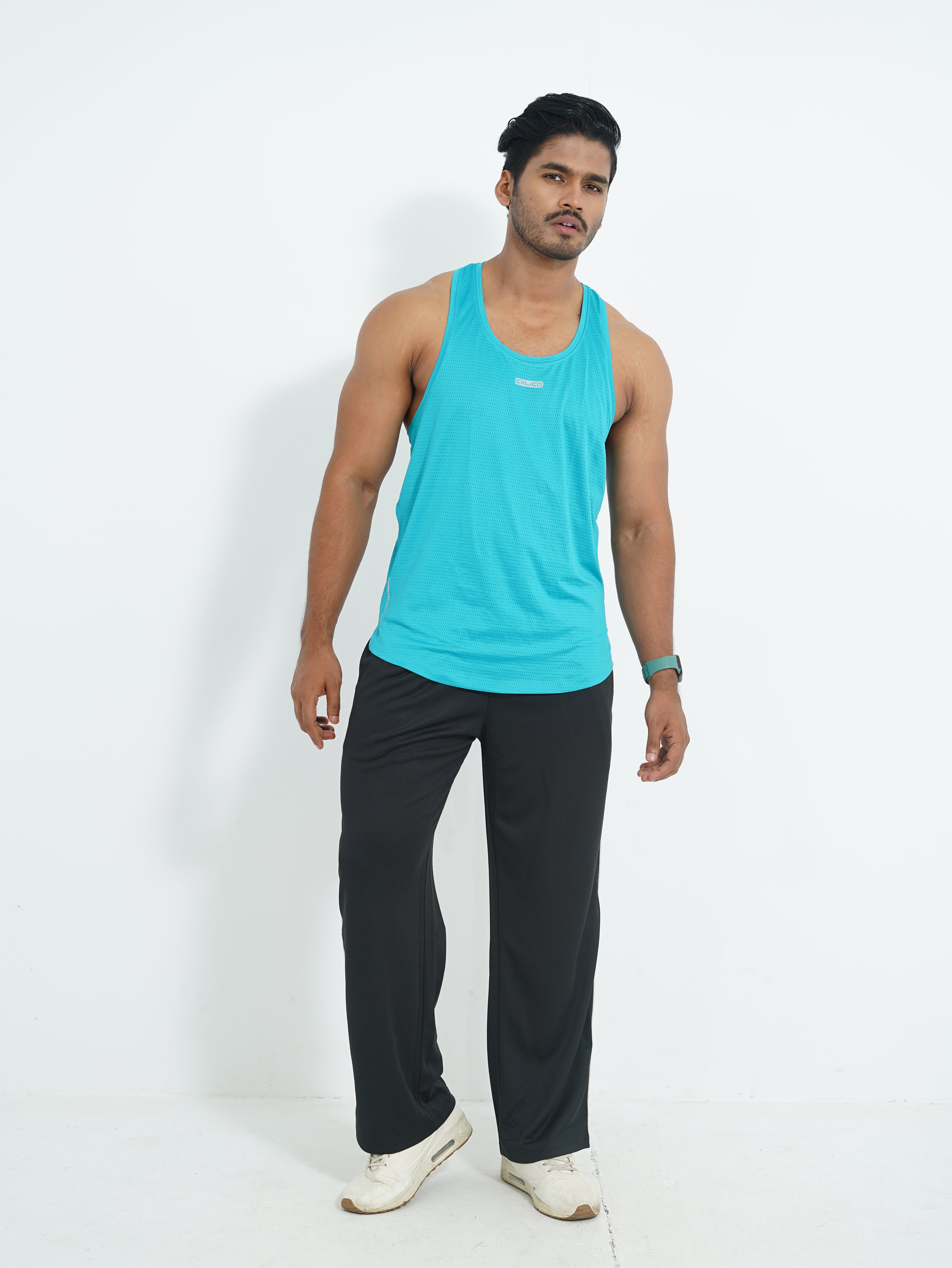 Back Elastic Gym Tank Top Aqua Colour