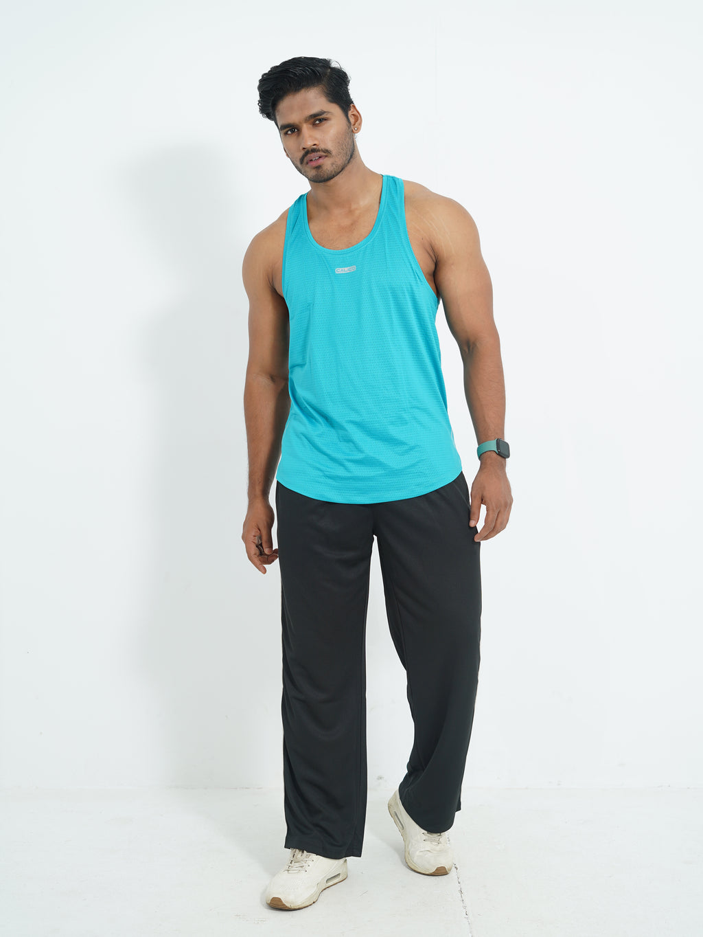 Back Elastic Gym Tank Top Aqua Colour