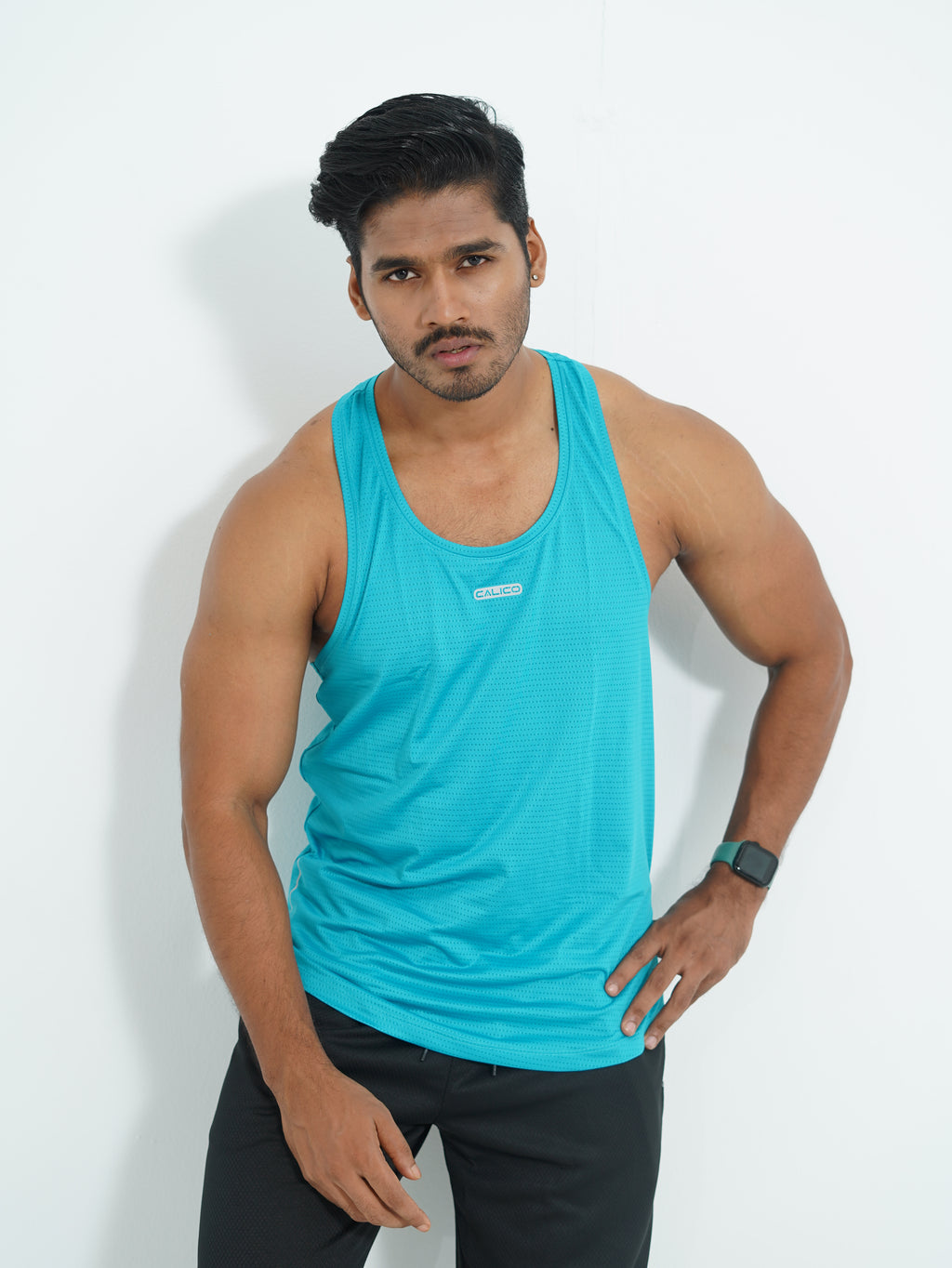 Back Elastic Gym Tank Top Aqua Colour