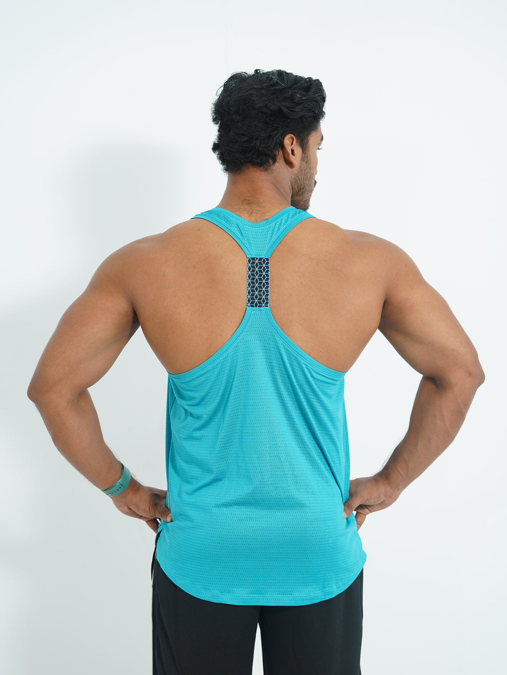 Back Elastic Gym Tank Top Aqua Colour