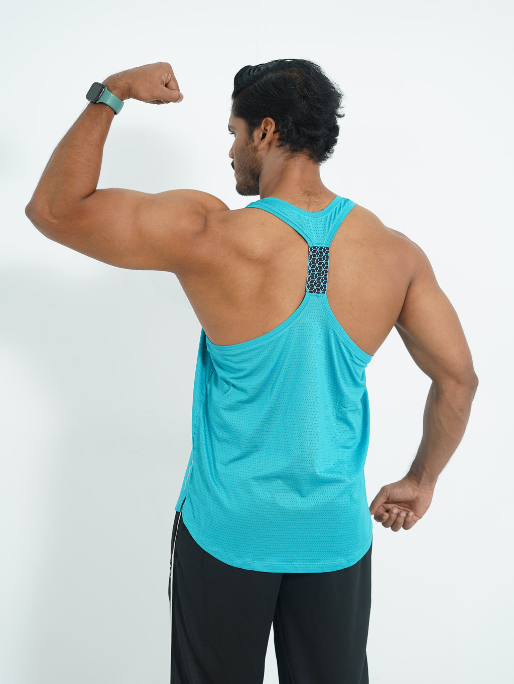 Back Elastic Gym Tank Top Aqua Colour