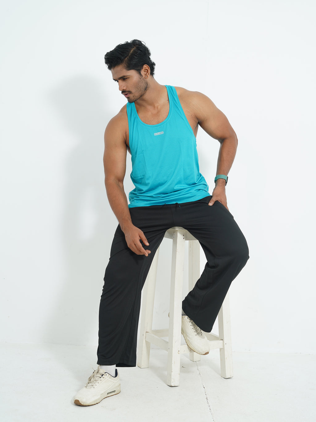 Back Elastic Gym Tank Top Aqua Colour