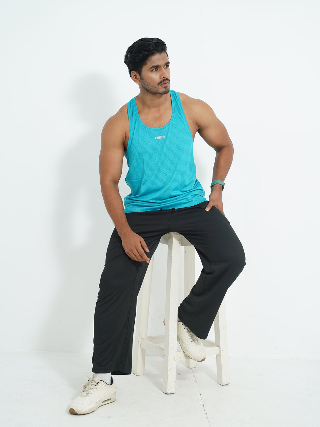 Back Elastic Gym Tank Top Aqua Colour