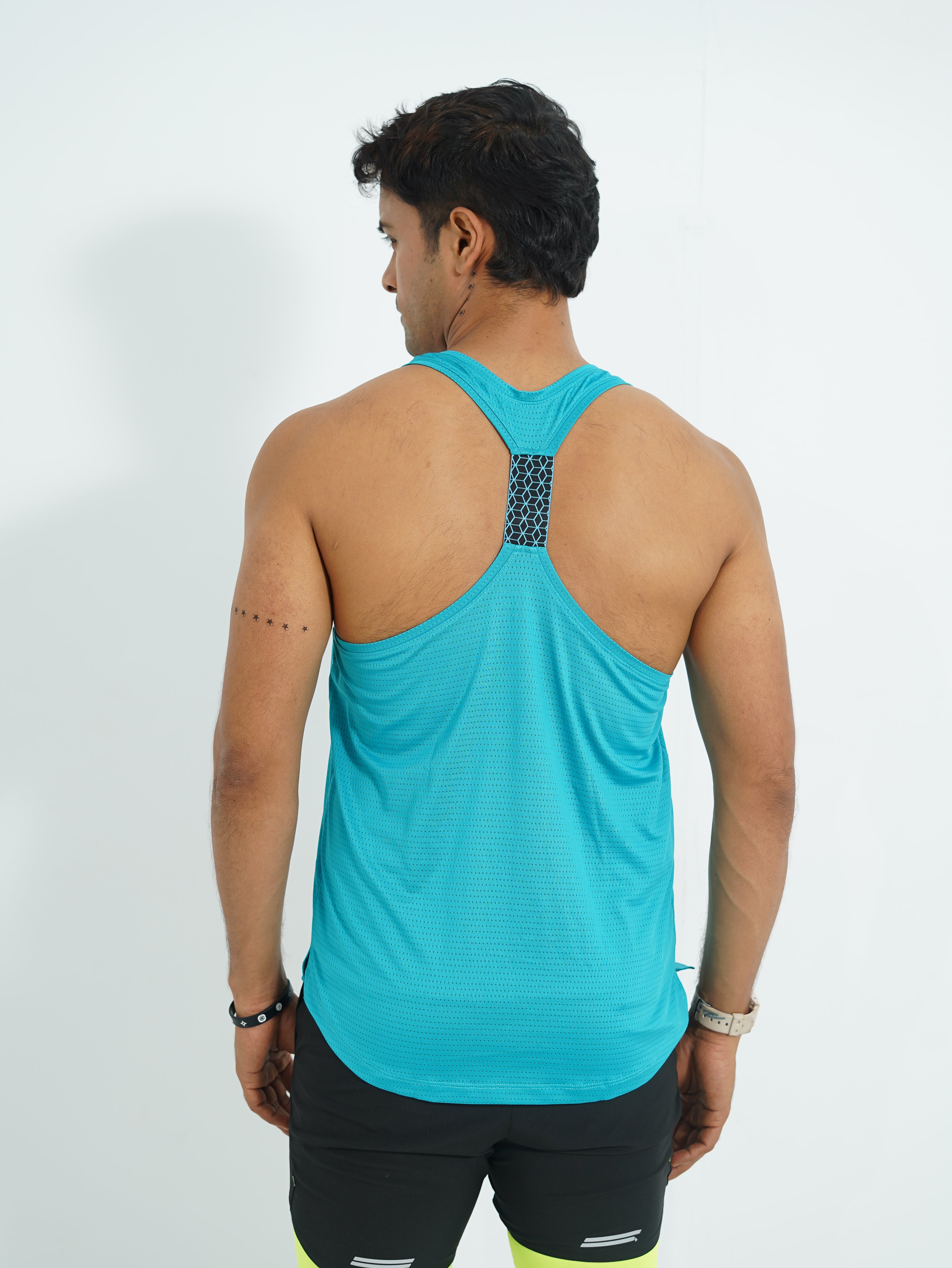 Back Elastic Gym Tank Top Aqua Colour