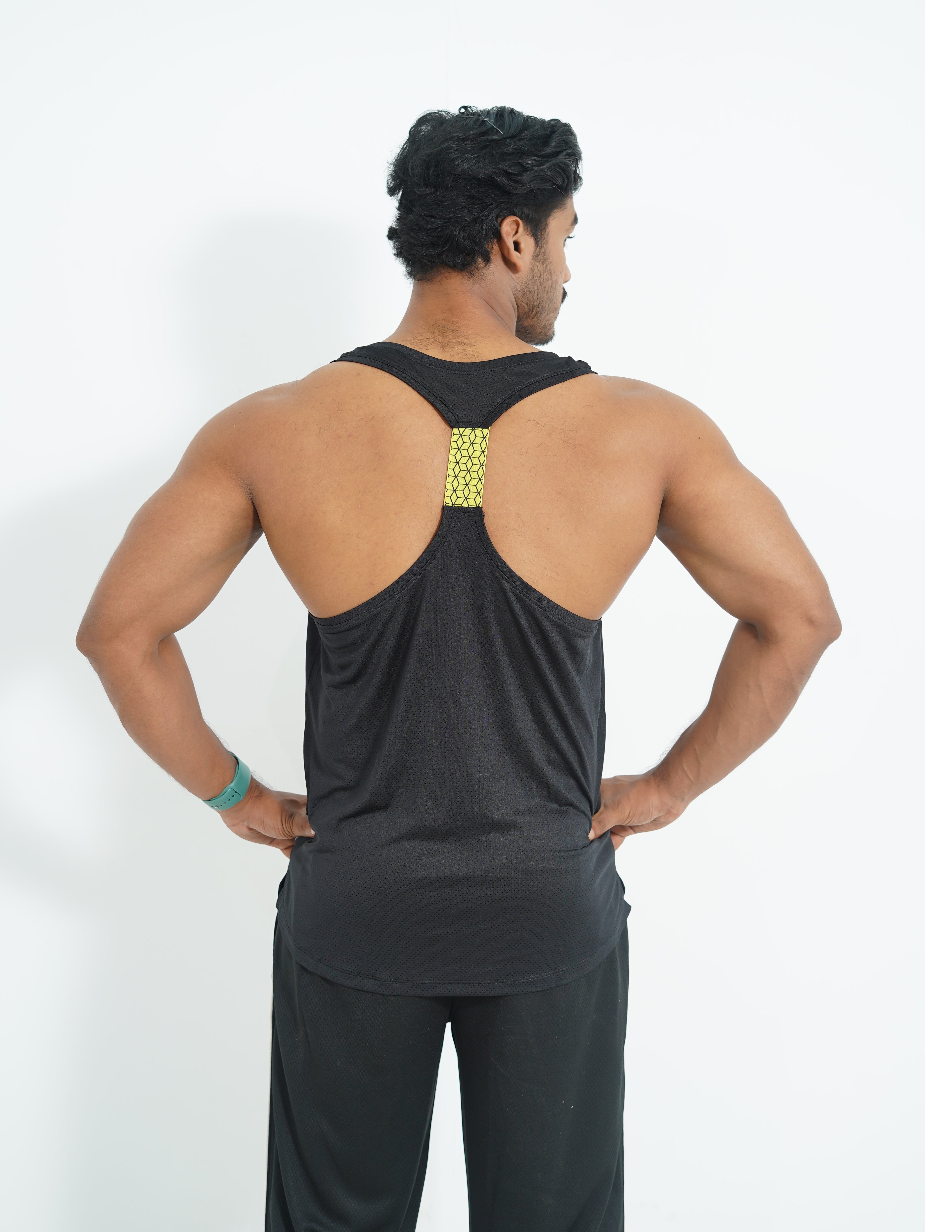 Back Elastic Gym Tank Top Black Colour