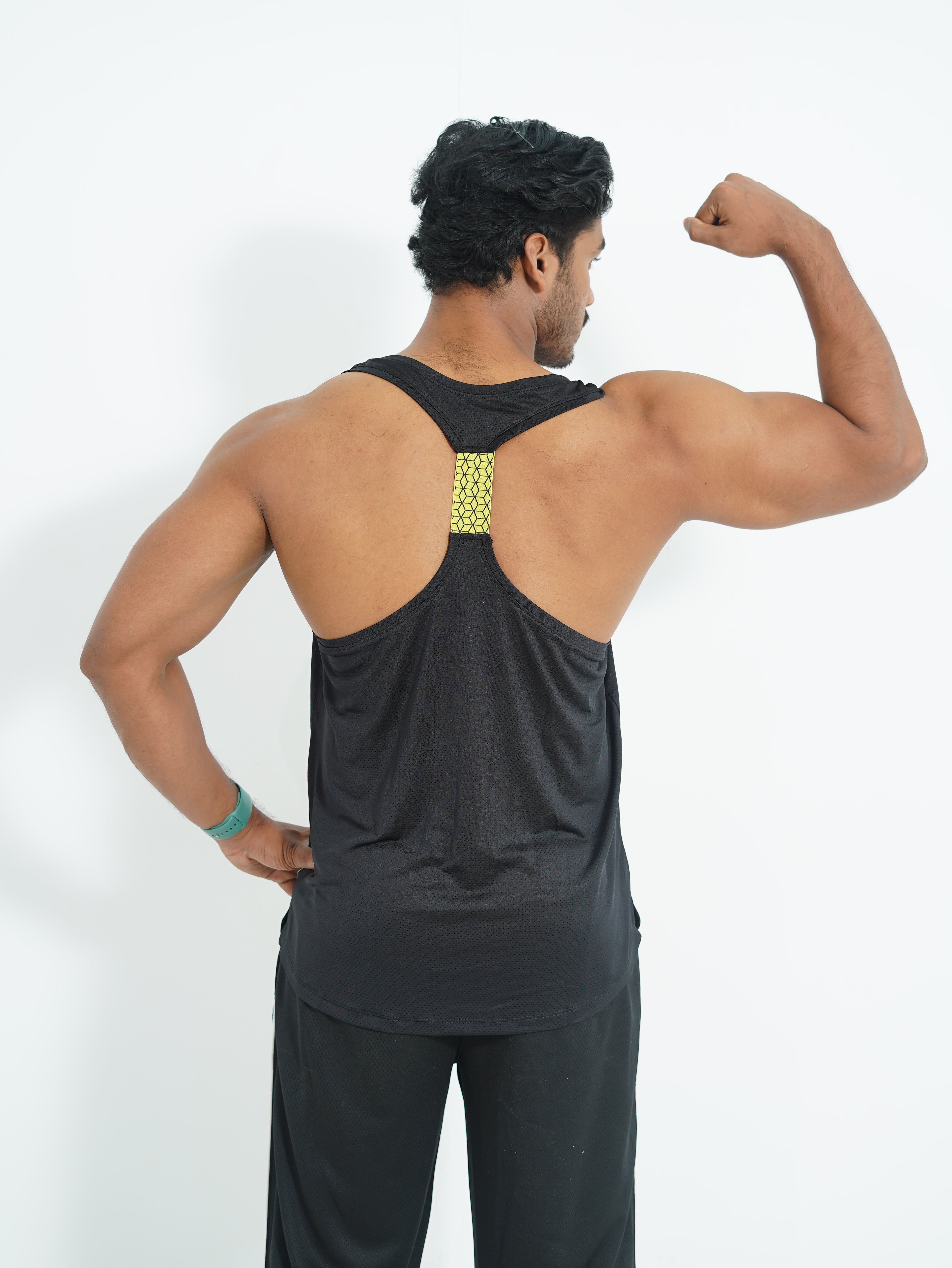 Back Elastic Gym Tank Top Black Colour
