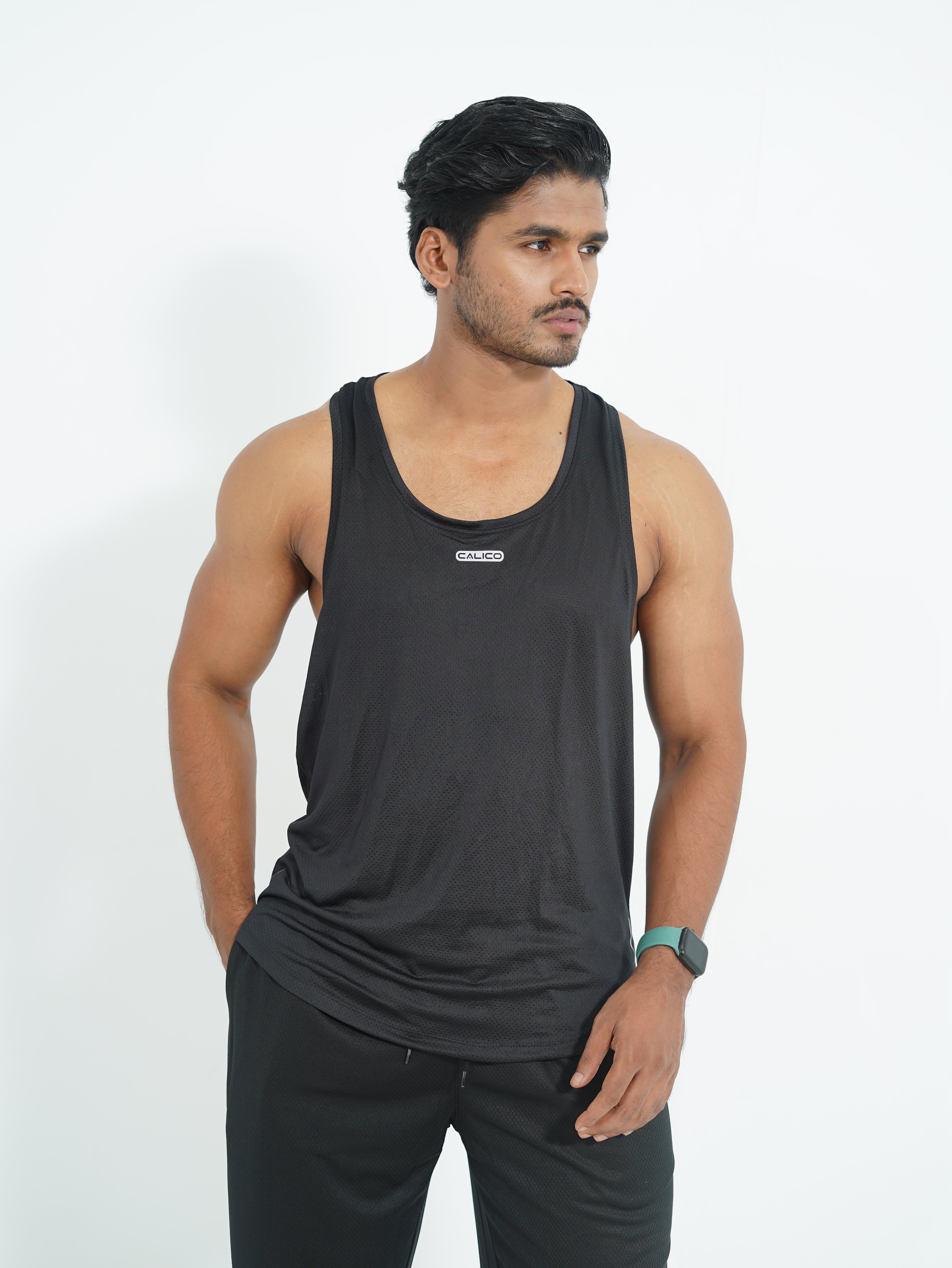 Back Elastic Gym Tank Top Black Colour