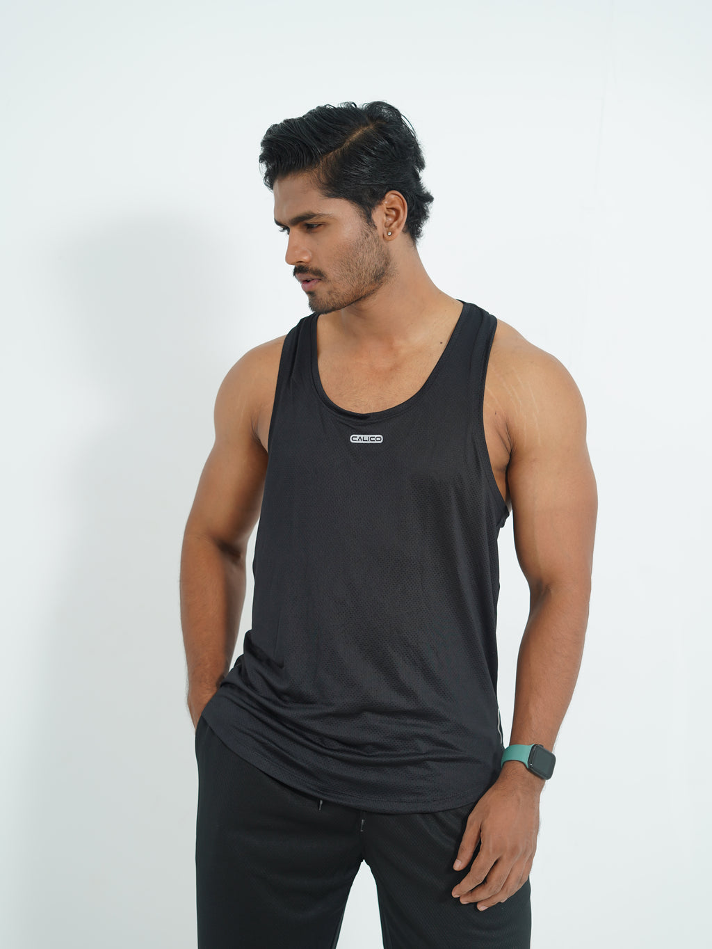 Back Elastic Gym Tank Top Black Colour