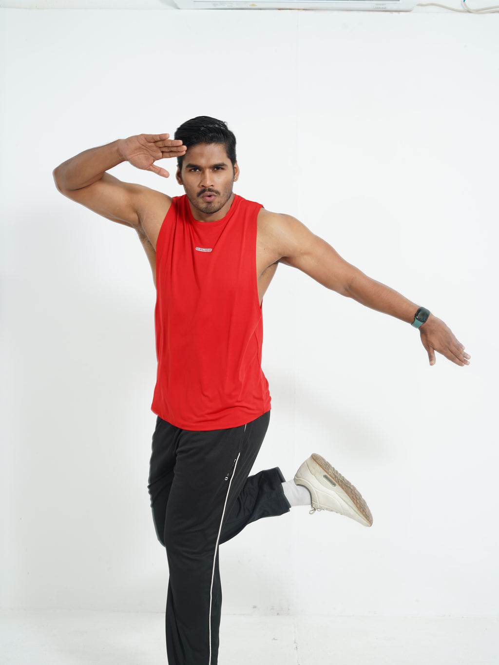 Back Elastic Gym Tank Top Red Colour