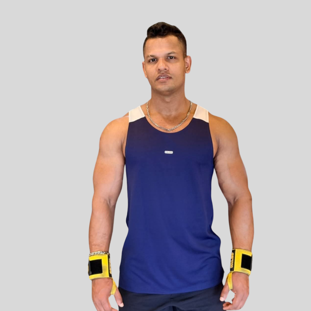 Back Elastic Gym Tank Top Royal Blue Colour