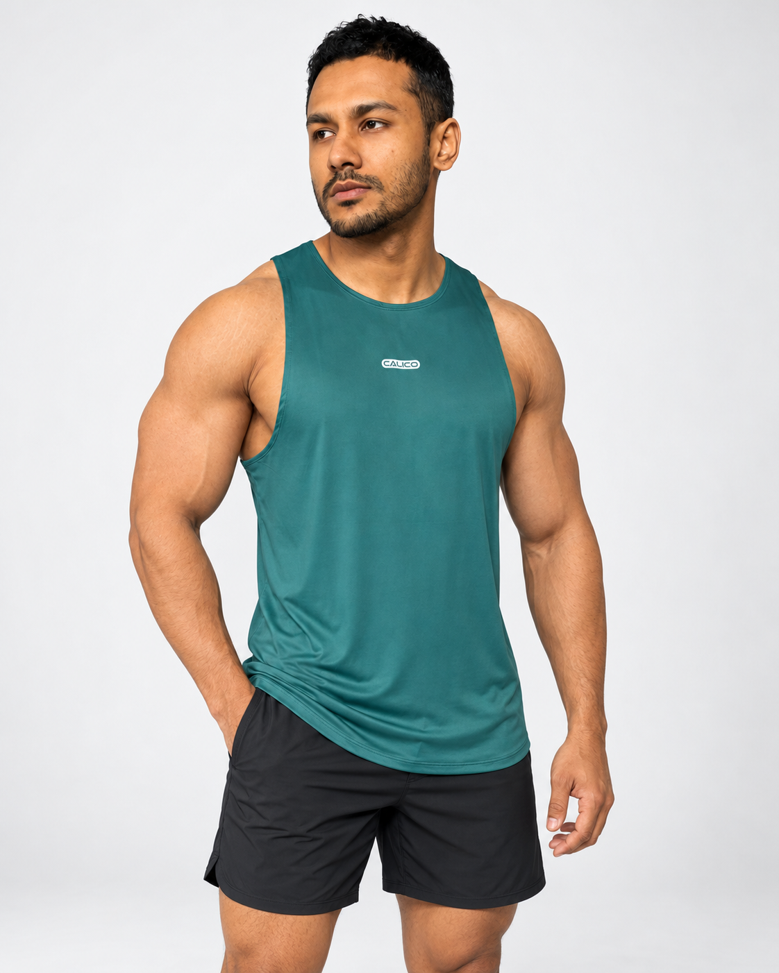 Stretch Fabric Gym Tank Top with Teal