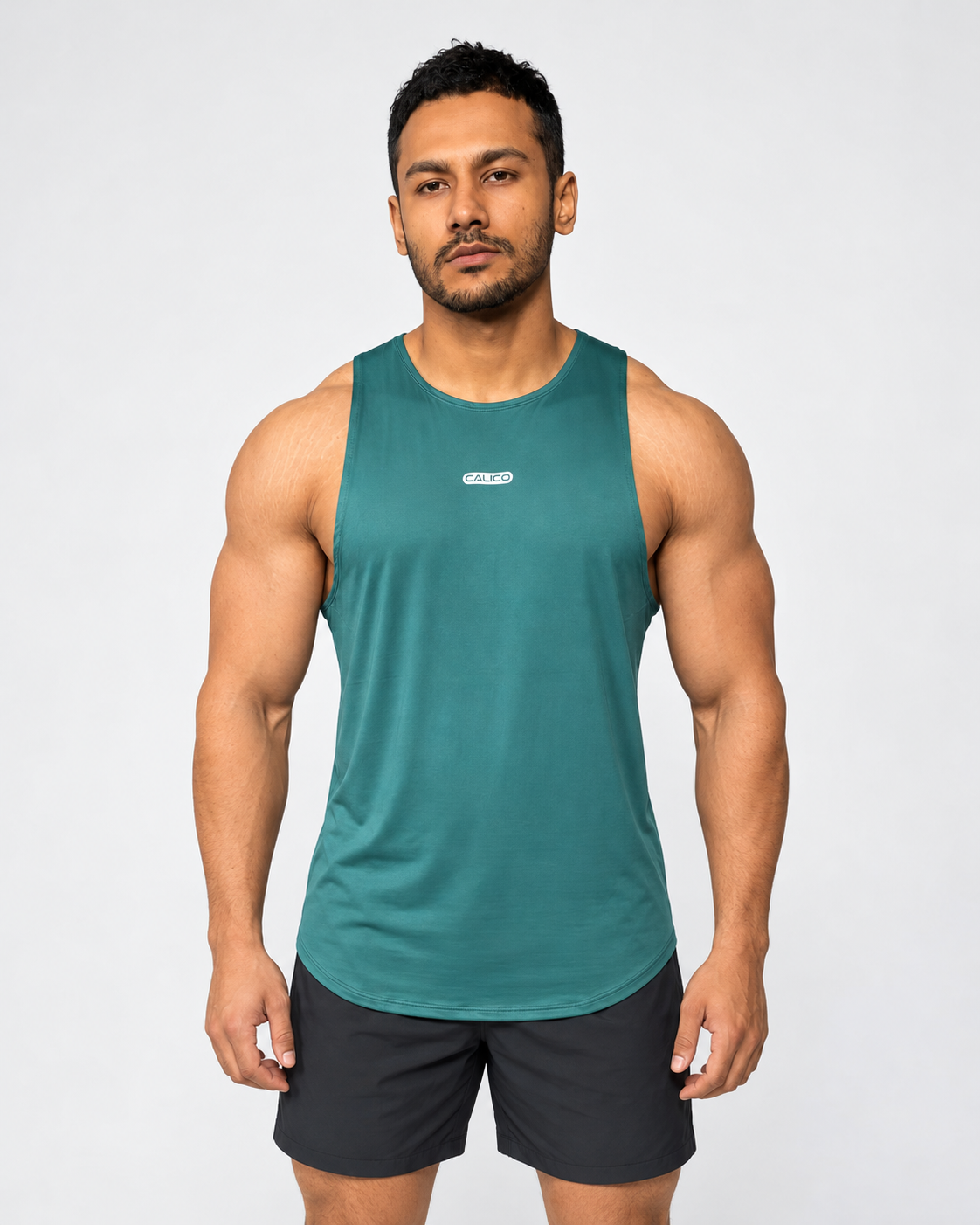 Stretch Fabric Gym Tank Top with Teal