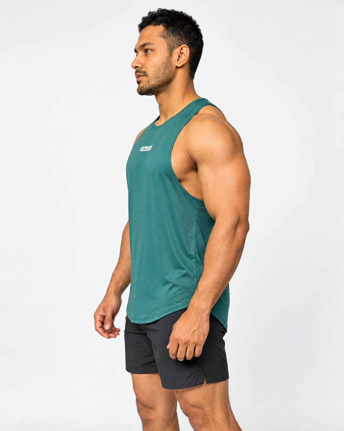 Stretch Fabric Gym Tank Top with Teal