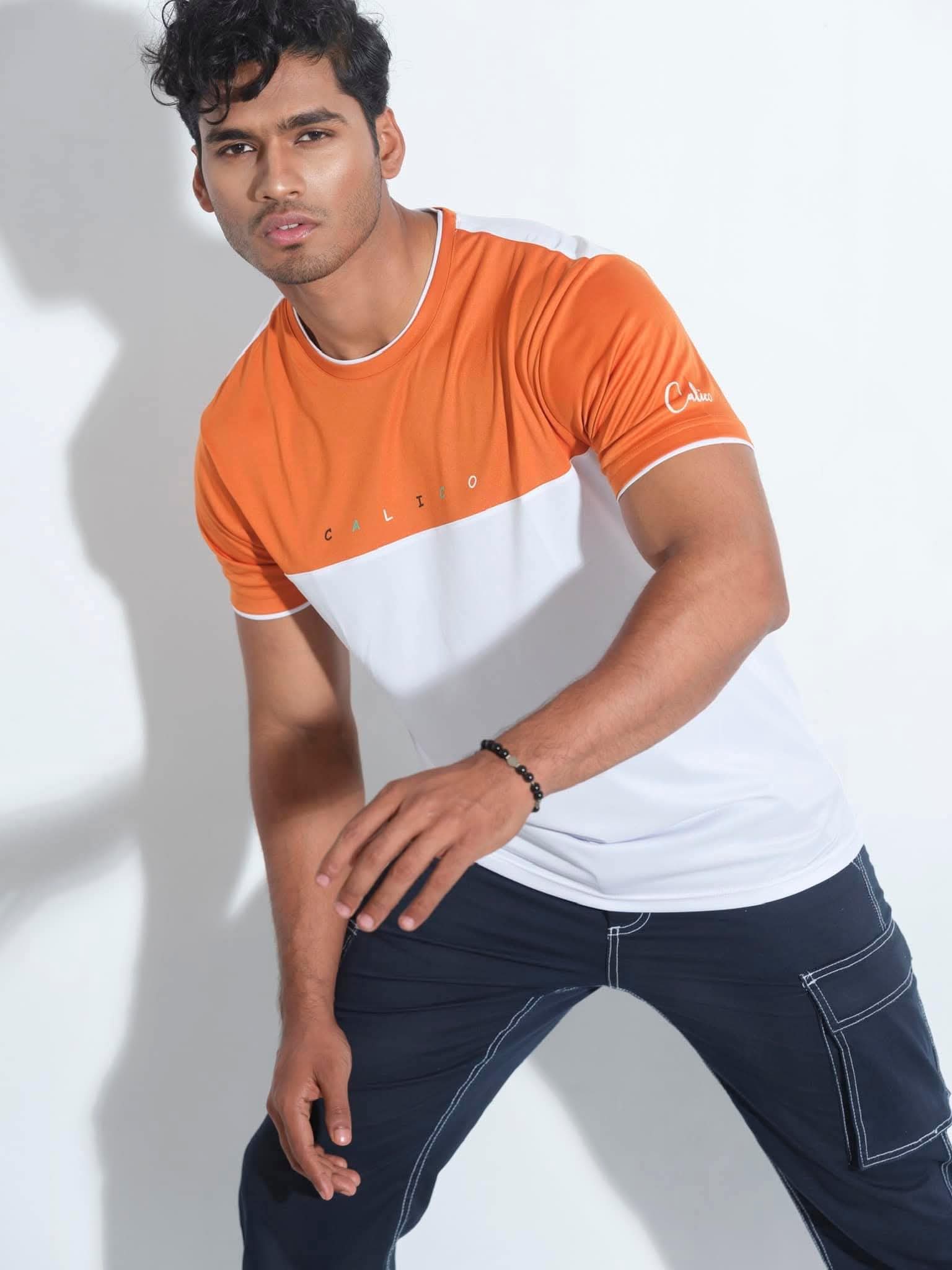 Active Wear Men T-Shirt - Orange X White