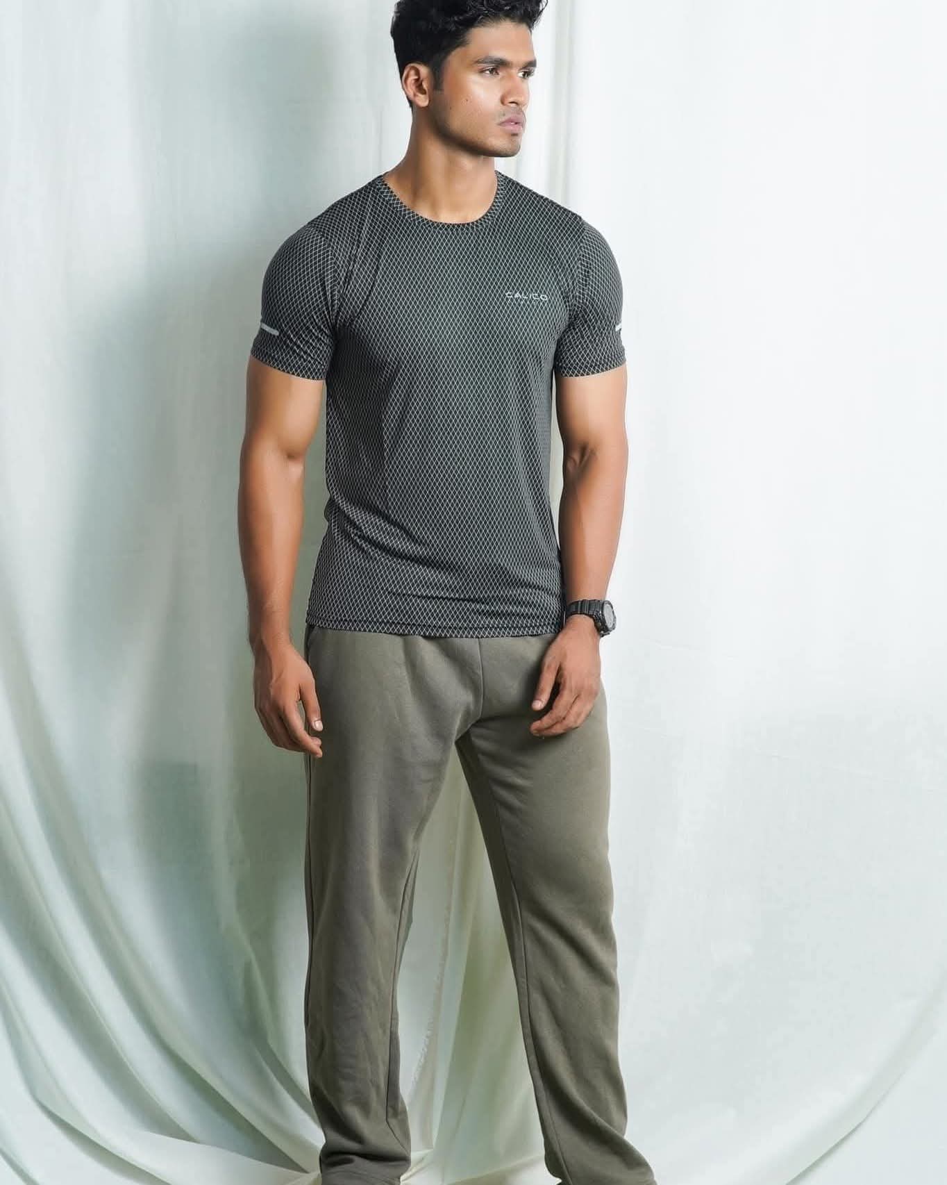 Men Regular Fit Active Wear T-Shirt - Gunsmoke