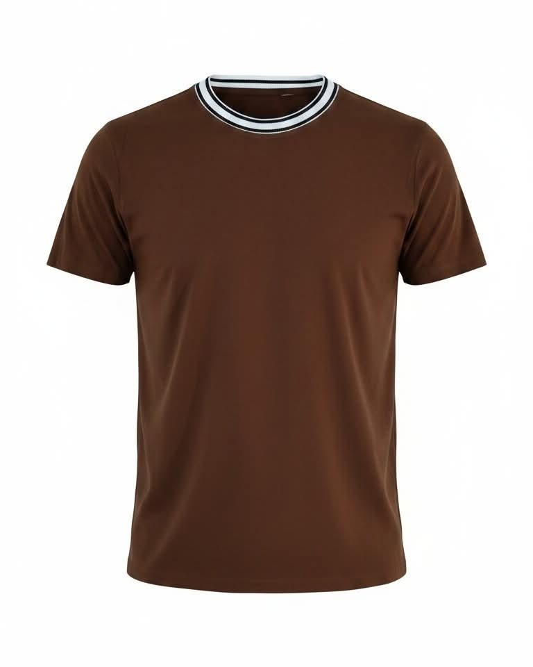 Men Classic Round Neck Cotton T Shirt - Brown