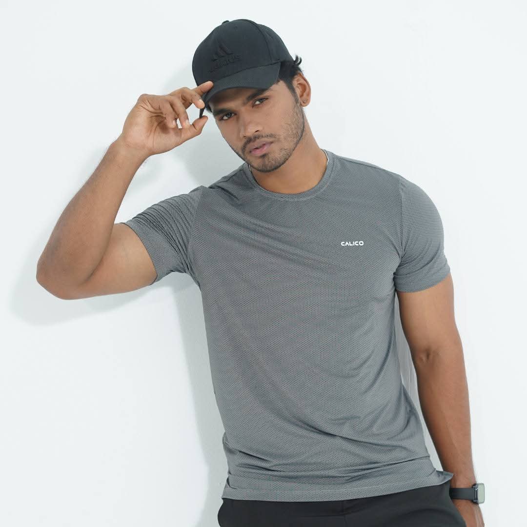 Men Regular Fit Active Wear T-Shirt - Grey