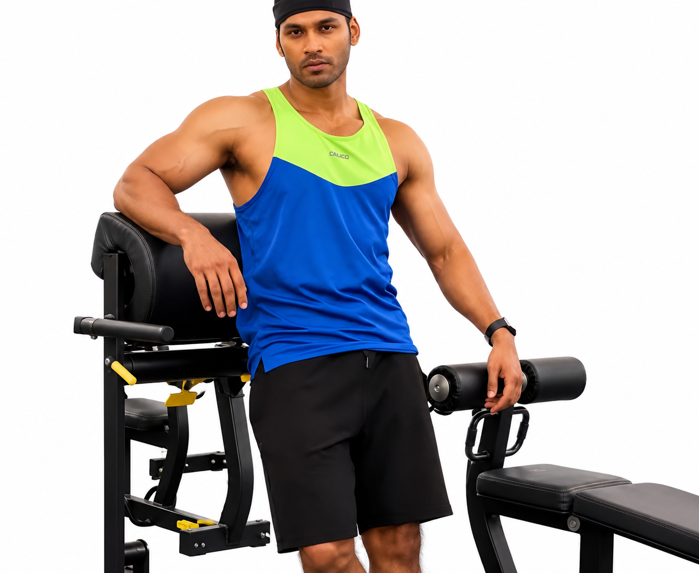 Back Elastic Gym Tank Top Oslo Blue X Green Colour