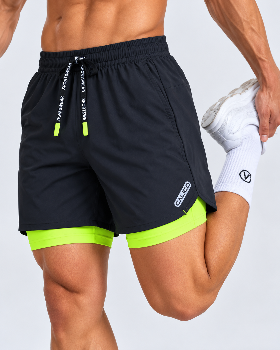 Calico Workout Shorts For Men - Black /flurocent