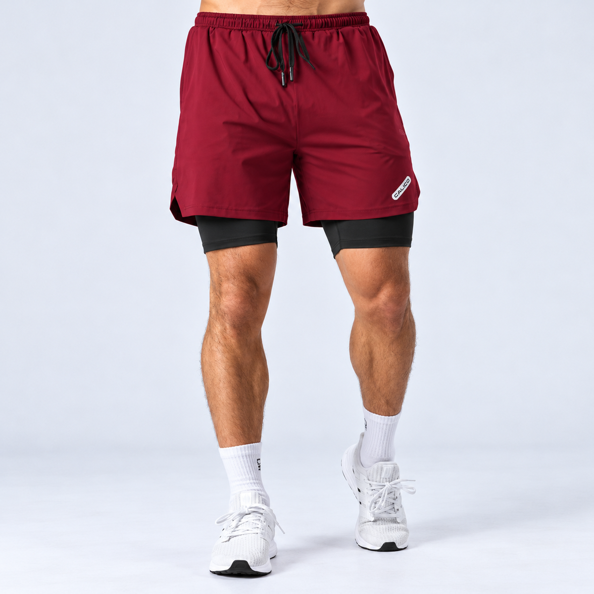 Calico Workout Shorts For Men -Maroon