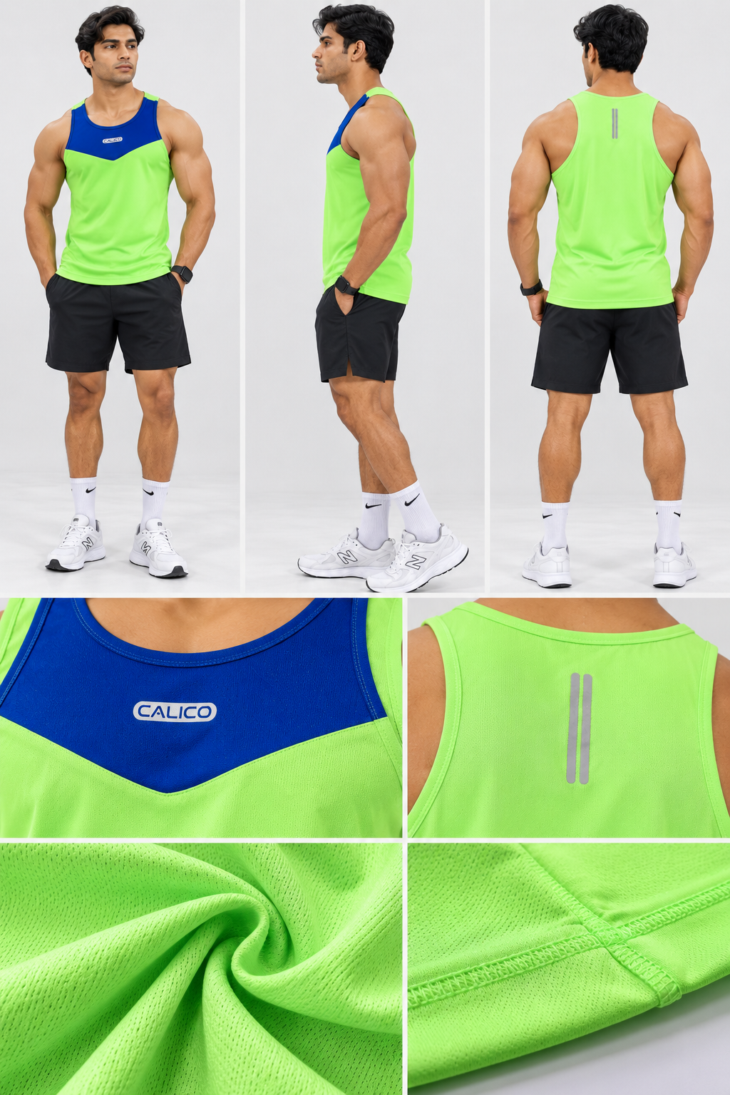 Cut And Sew Gym tank Top -Blue/Flurocent