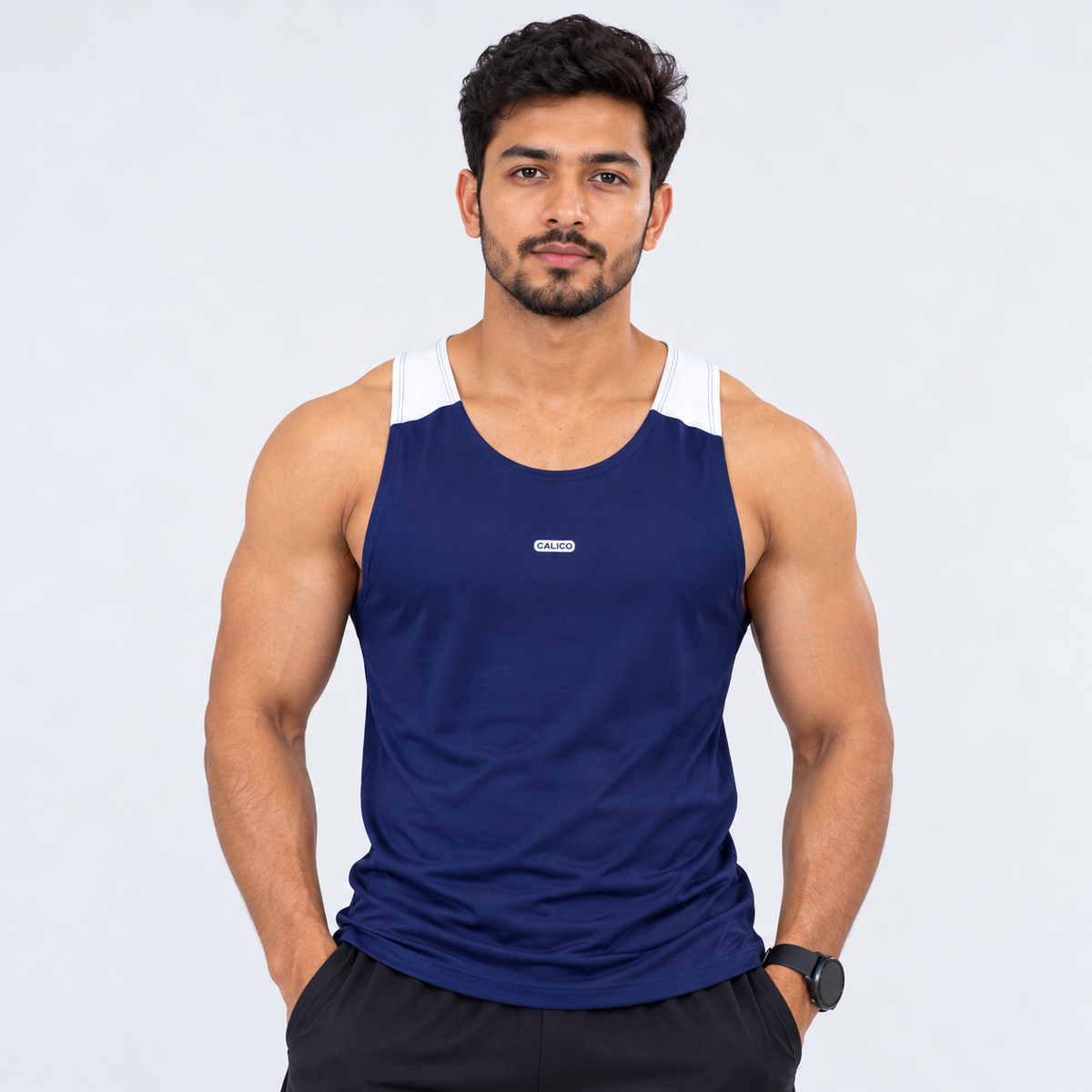 Cut and Sew Gym Tank Top navy blue