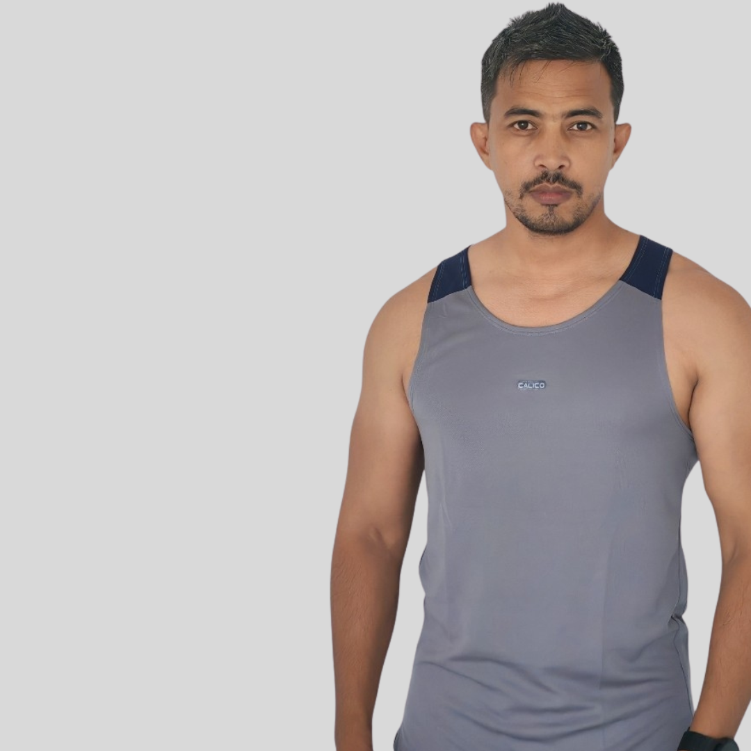 Cut and Sew  Gym Tank Top  Grey Colour
