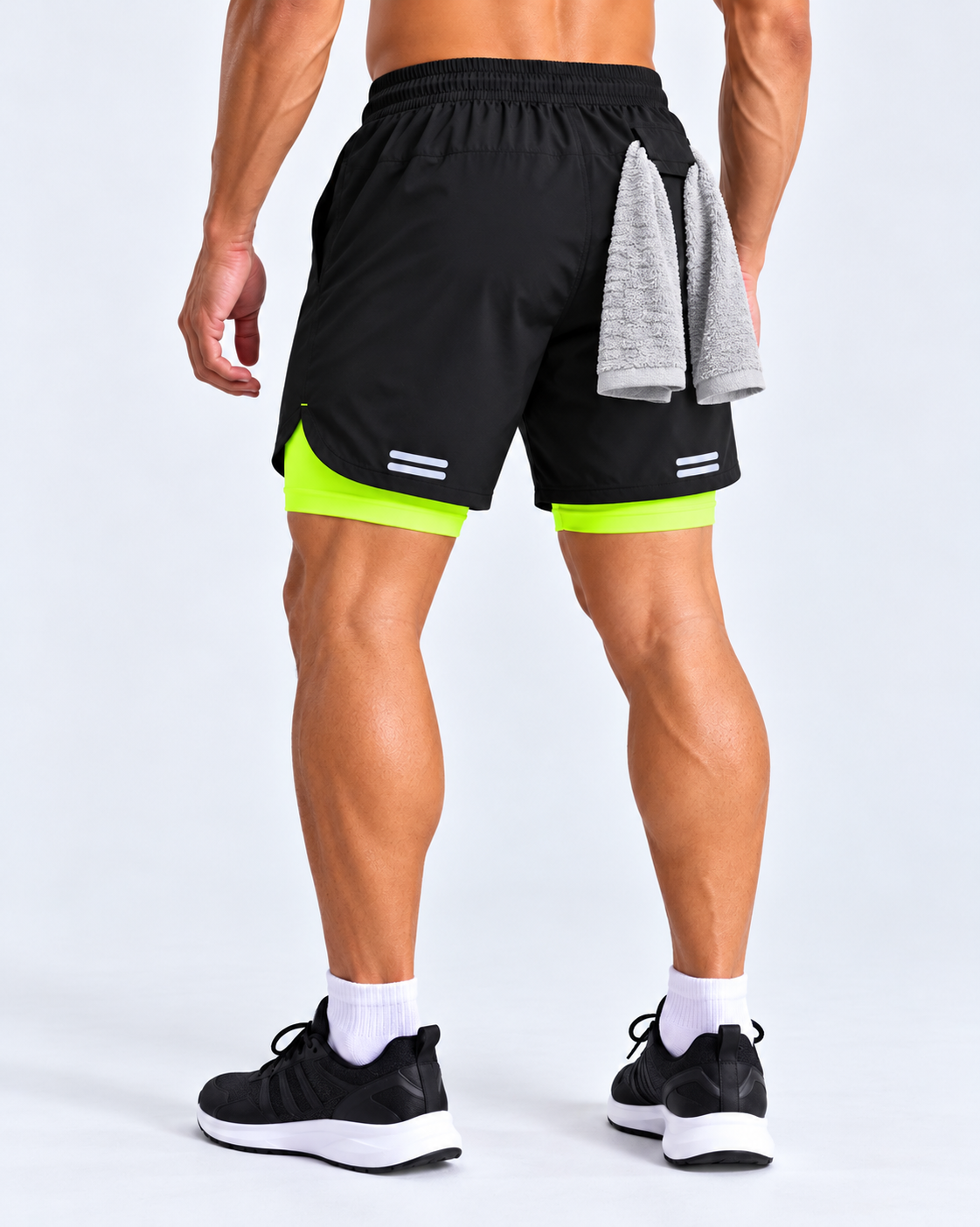 Calico Workout Shorts For Men - Black /flurocent