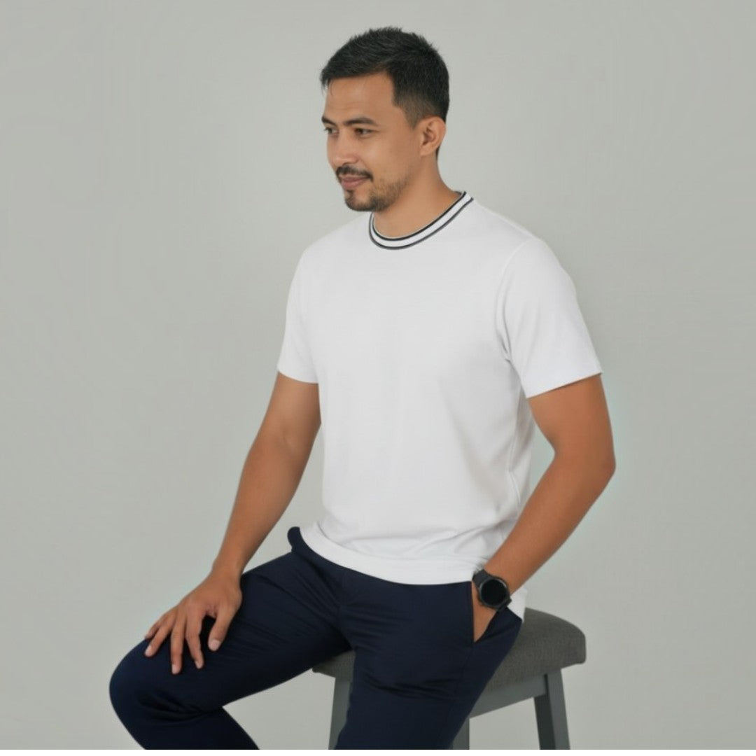 Men Classic Round Neck Cotton Spandex T Shirt - White