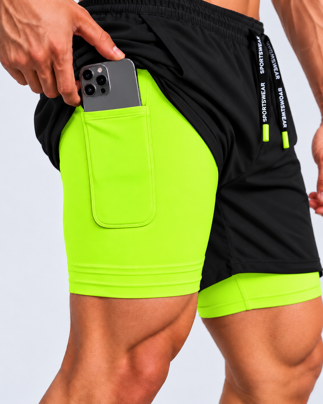 Calico Workout Shorts For Men - Black /flurocent