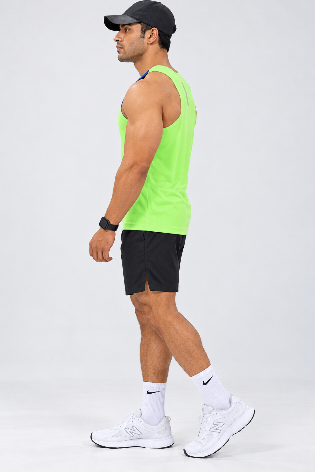 Cut And Sew Gym tank Top -Blue/Flurocent