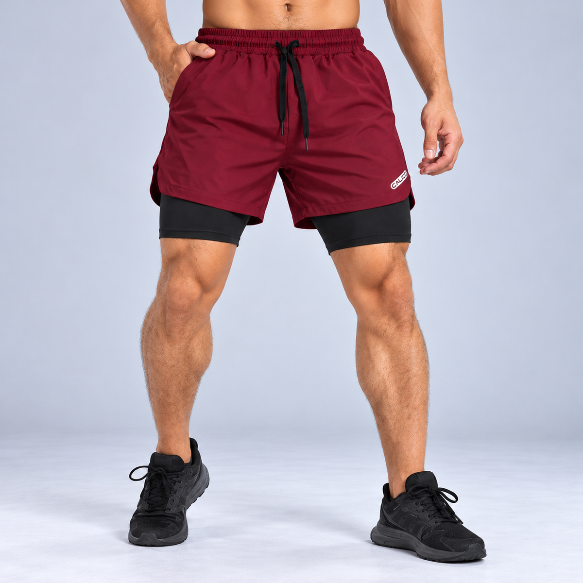 Calico Workout Shorts For Men -Maroon