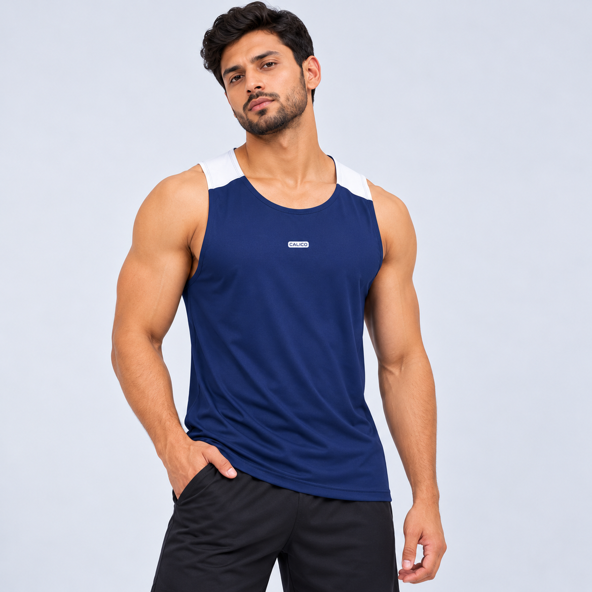 Cut and Sew Gym Tank Top navy blue