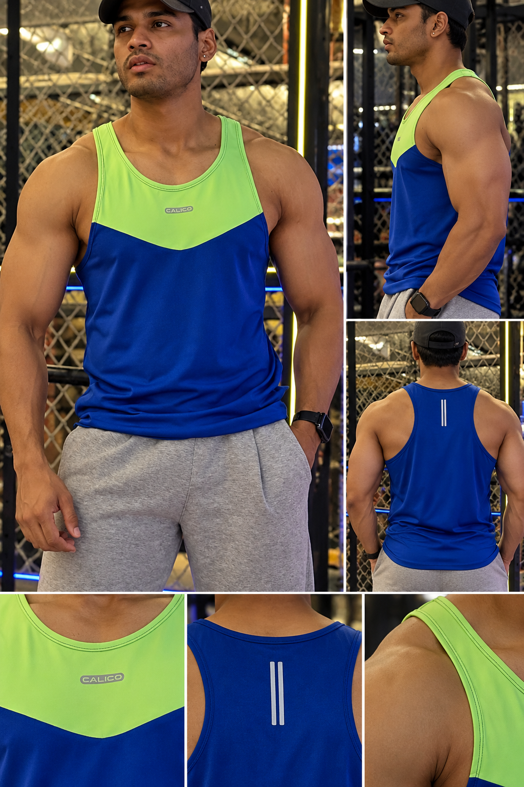 Cut And Sew Gym tank Top -Flurocent/Blue