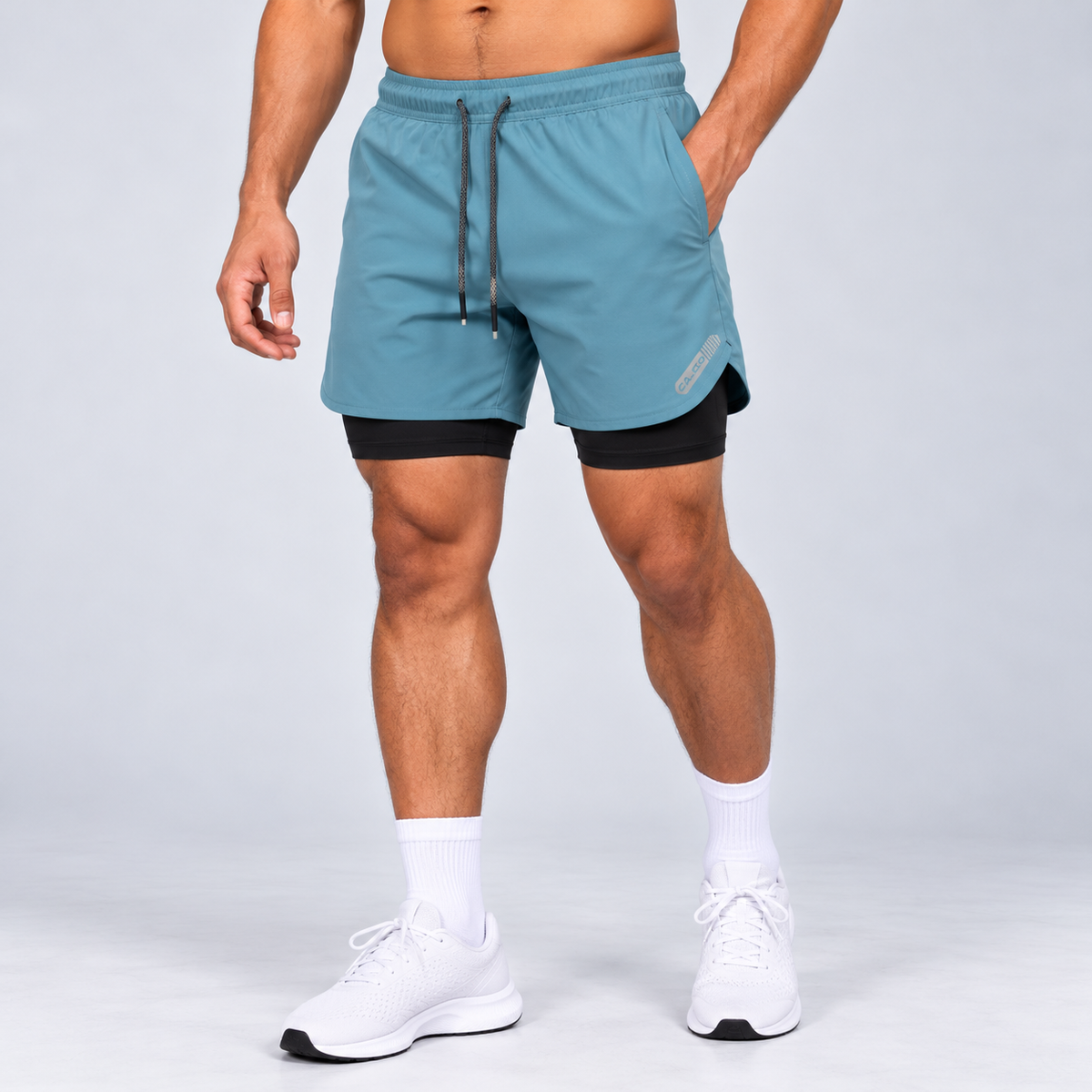 Calico Workout Shorts For Men - Aqua