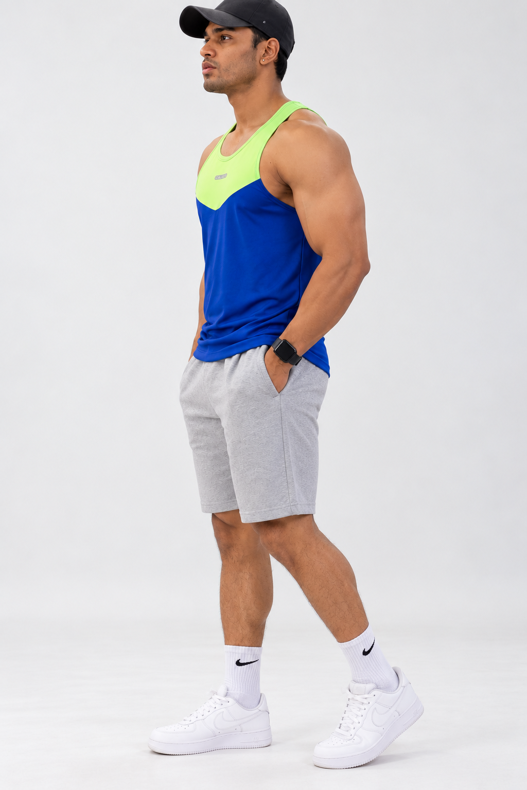 Cut And Sew Gym tank Top -Flurocent/Blue