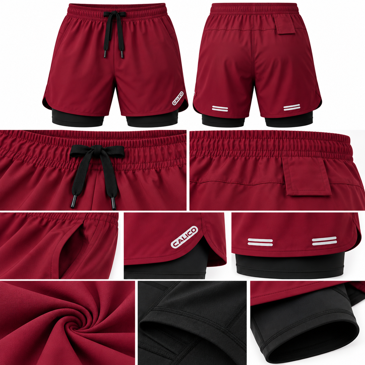 Calico Workout Shorts For Men -Maroon
