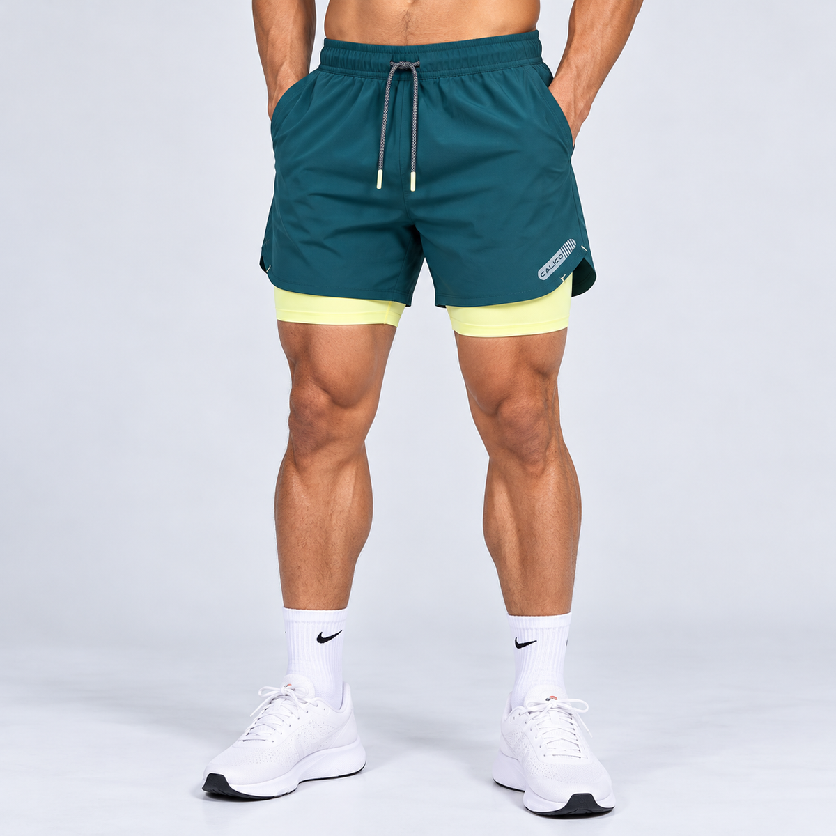 Calico Workout Shorts For Men - Teal